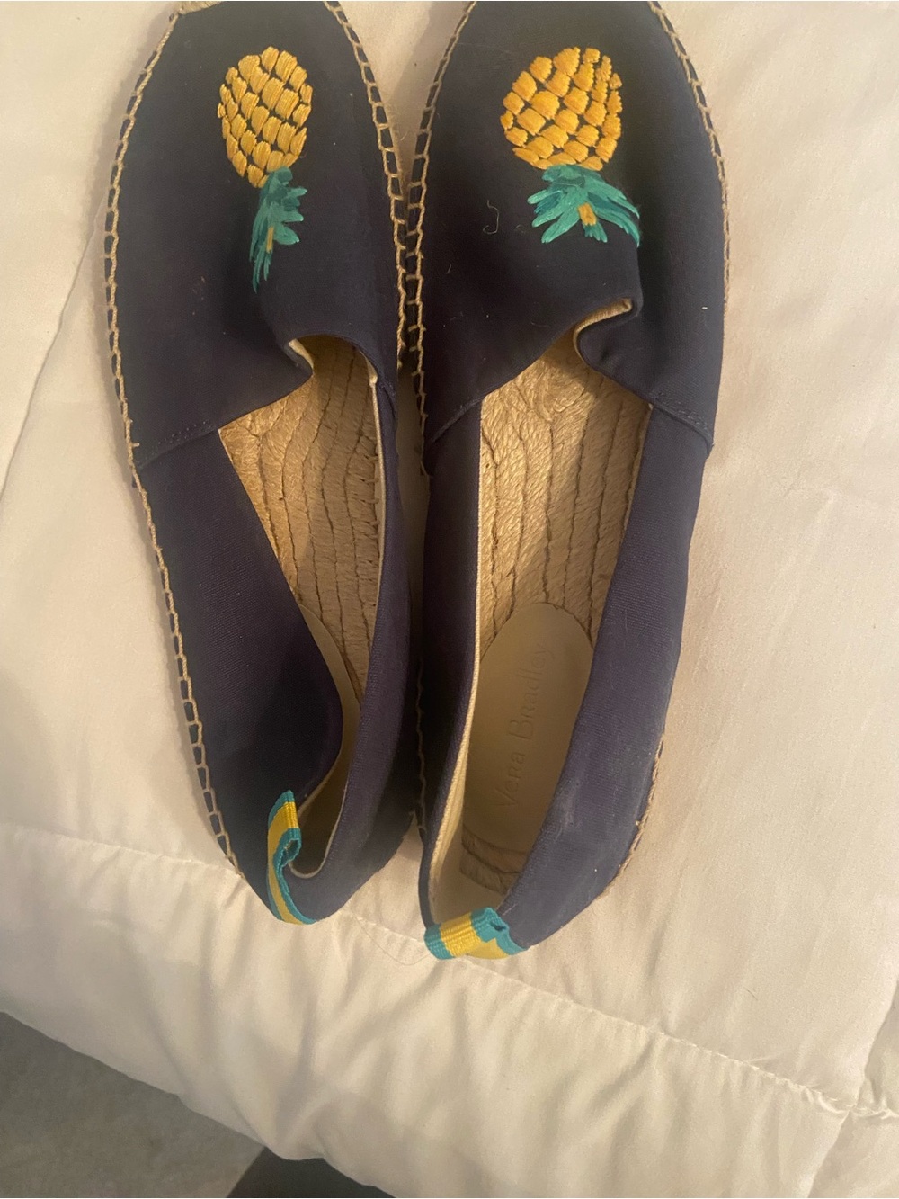 Navy Espadrille Slip-Ons with Yellow Pineapple Embroidery